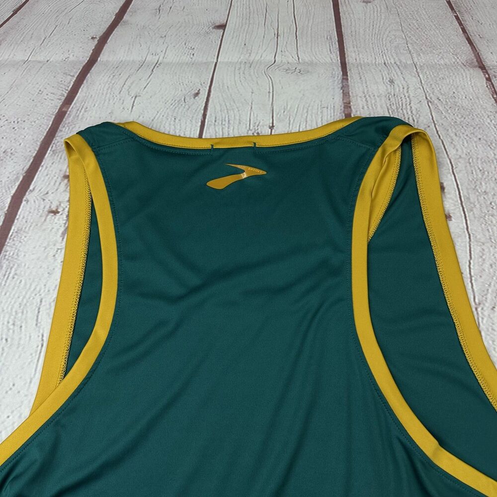 Brooks Running Shirt Mens XXL Green Yellow Singlet Tank Mesh Racing 211220 - Picture 10 of 11